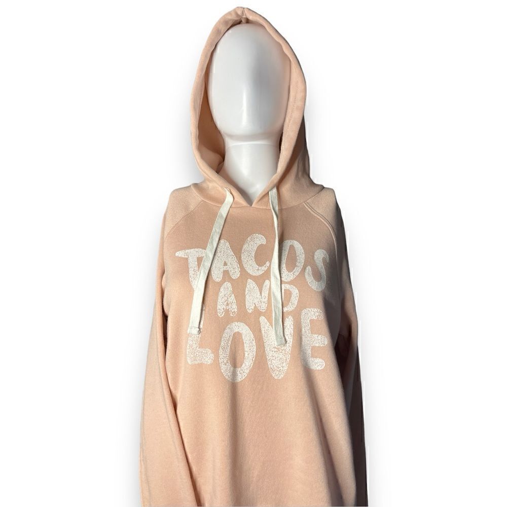 Grayson Threads Tacos and Love Pullover Hoodie Pink & White Size Small